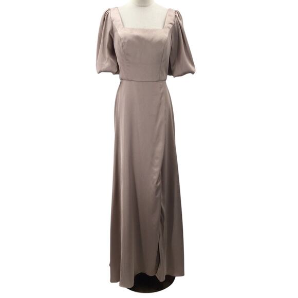 FORMAL PARTY AW SZ 6 S Taupe Etta Satin Prom Party A-line Maxi Dess New b38 - Picture 2 of 10